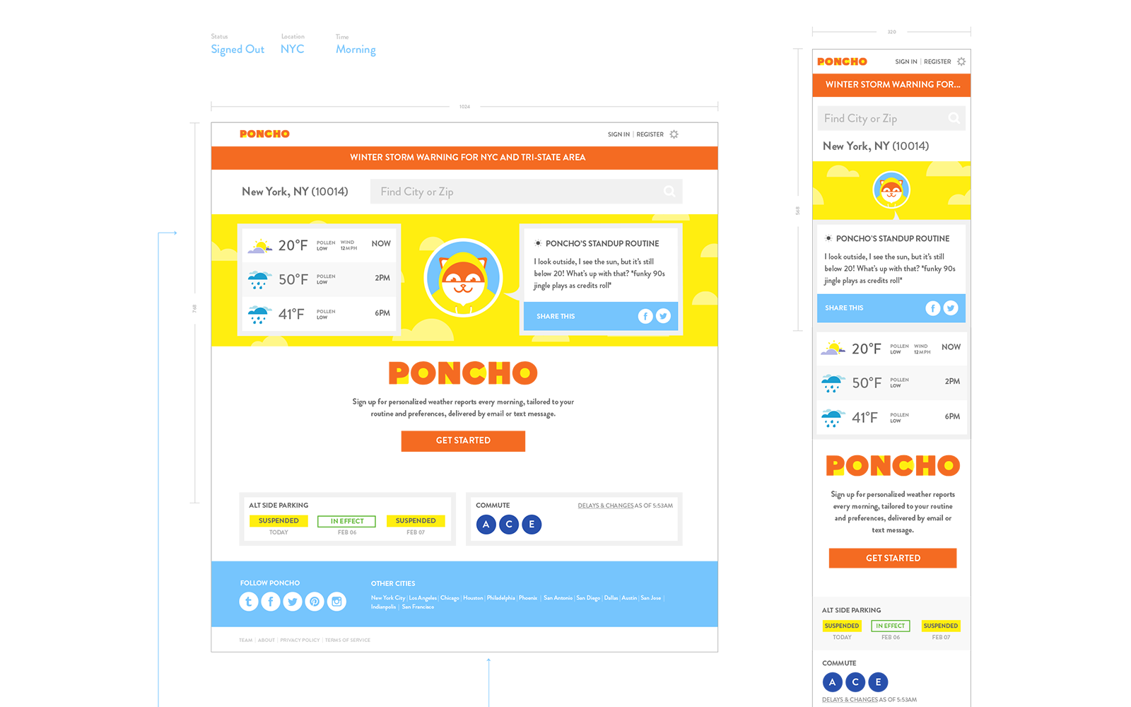 Poncho brand applications and stationery design