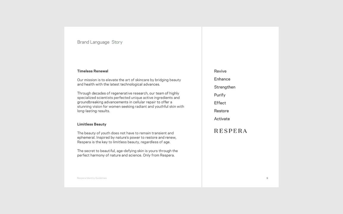 Respera beauty brand color palette and typography system