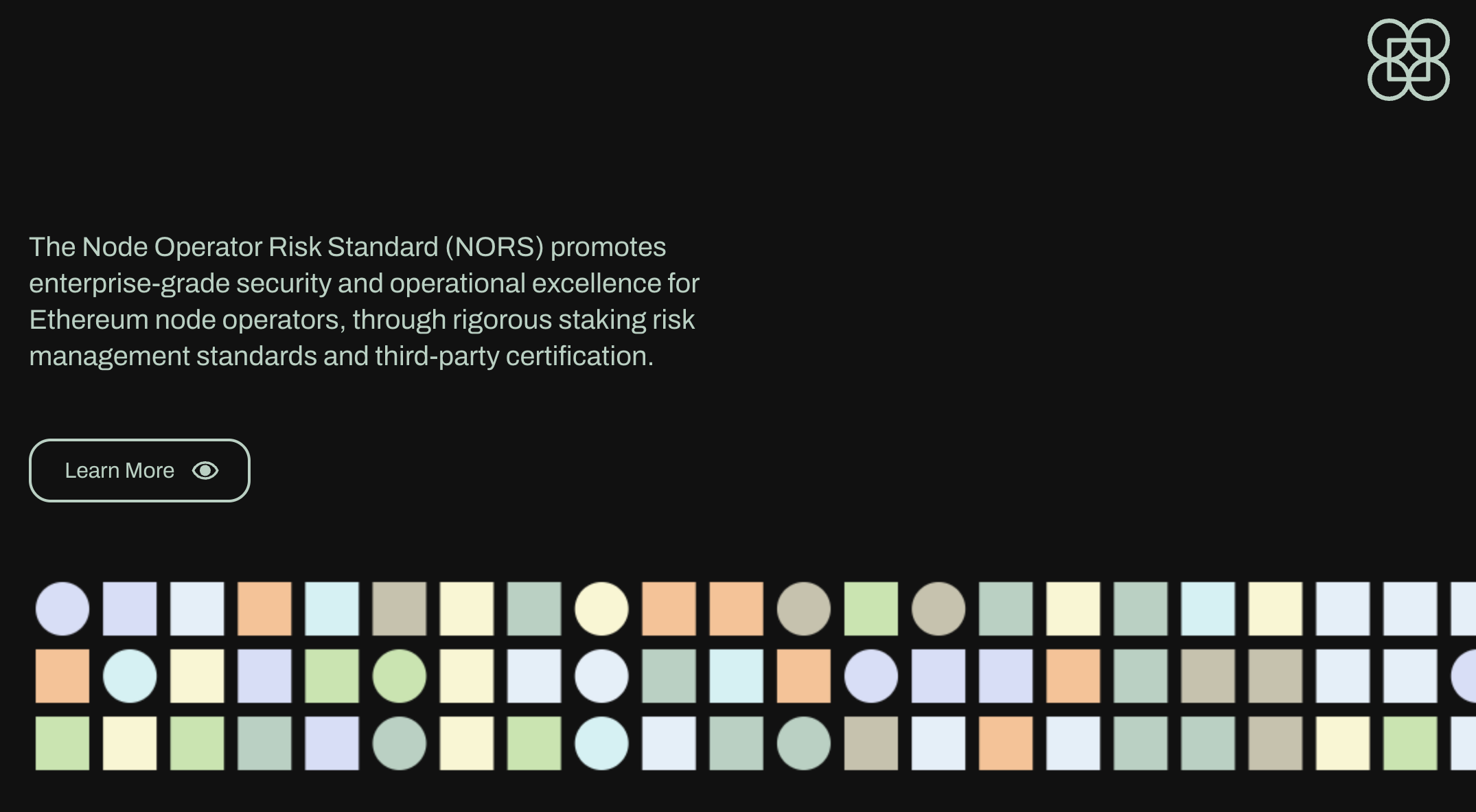 NORS homepage hero section with mission statement and brand pattern