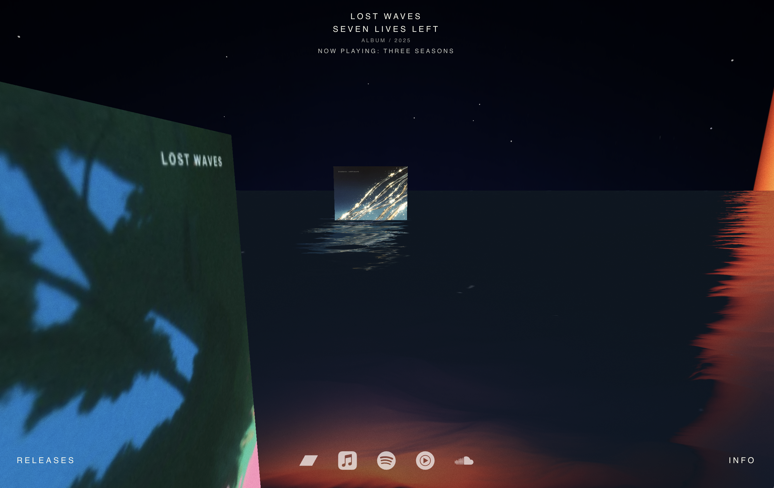 Lost Waves immersive 3D ocean environment with floating album covers