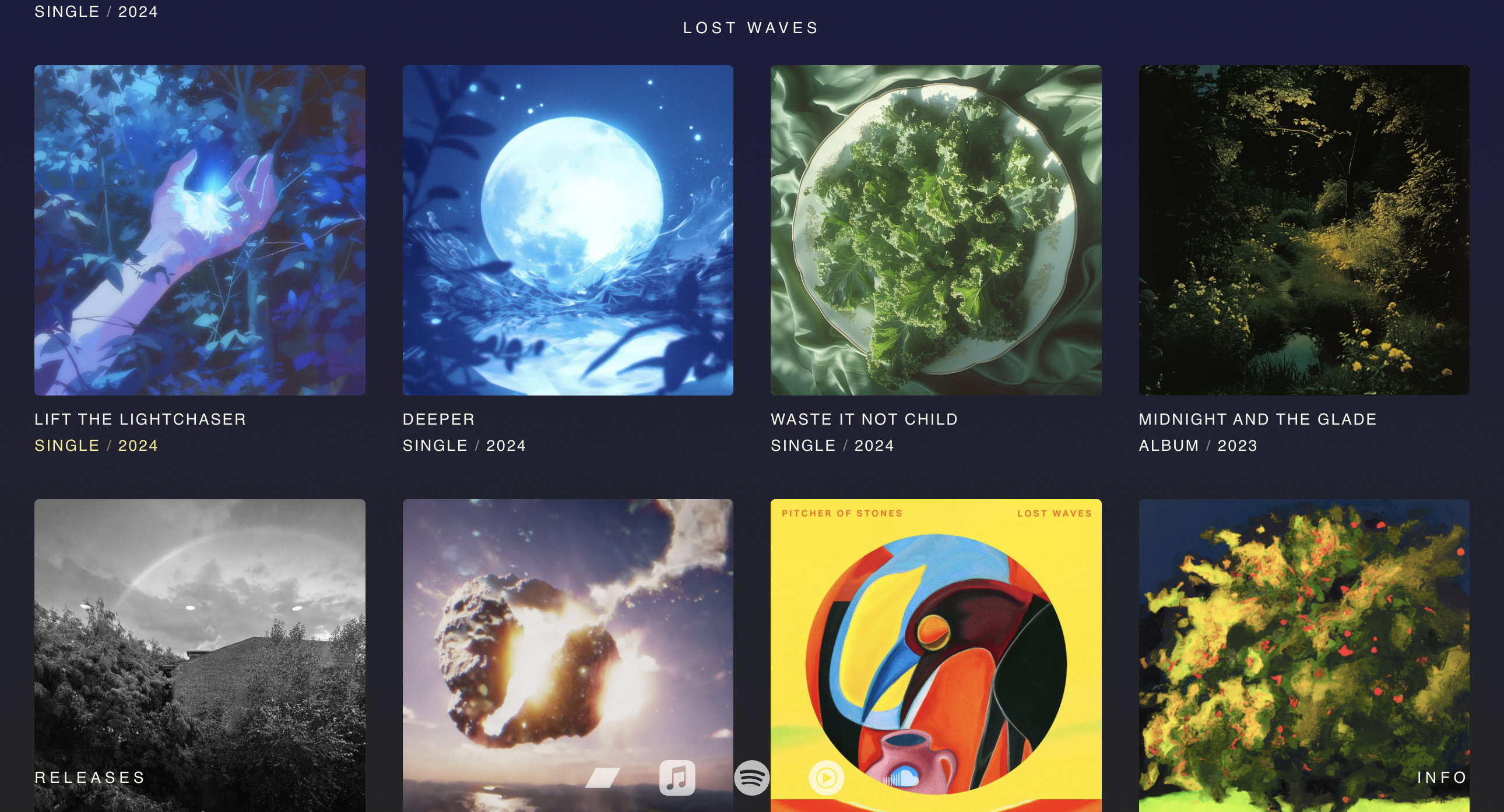 Lost Waves audio playback interface with seamless crossfading