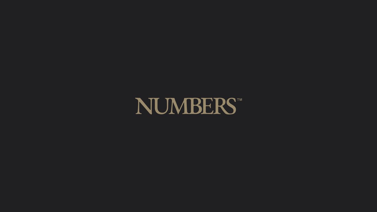 Numbers serif wordmark in gold on a near-black field
