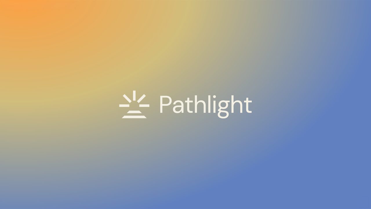 Pathlight logo and wordmark on a sunrise gradient