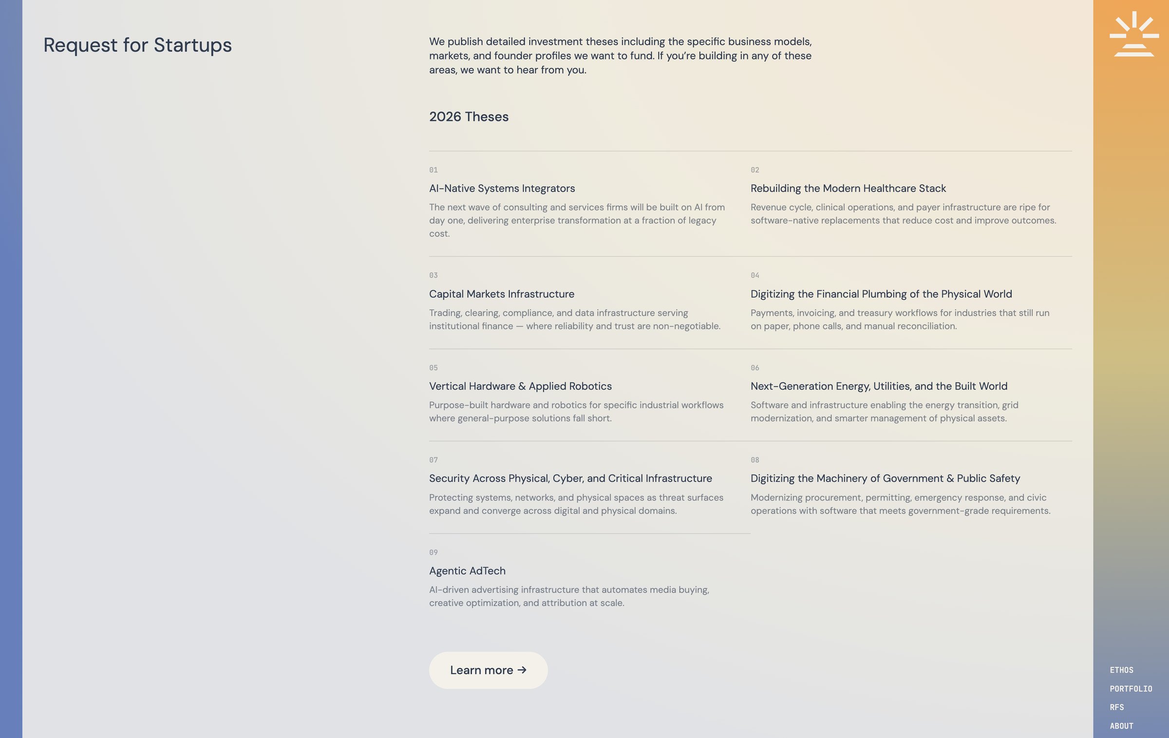 Pathlight website request for startups section