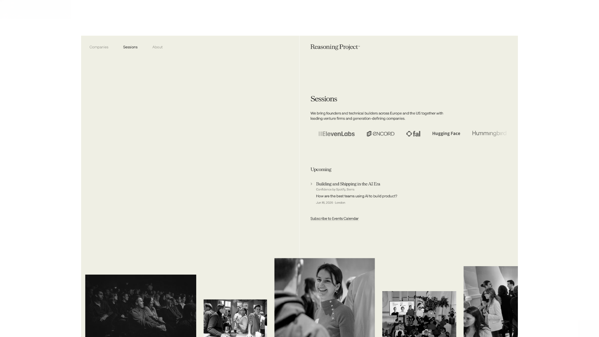 Reasoning Project website Sessions page with event partners and photography
