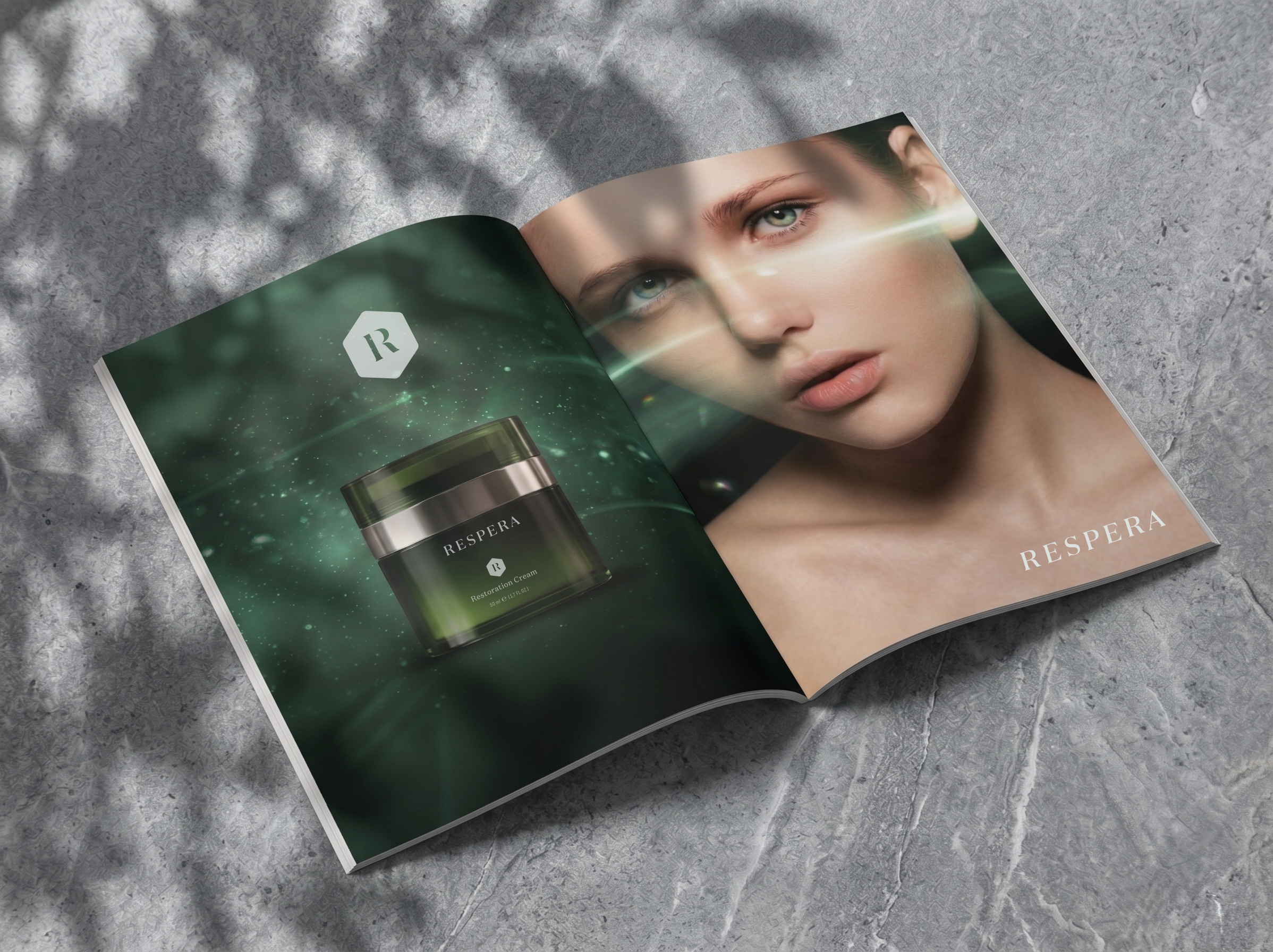 Respera skincare product line styled for retail